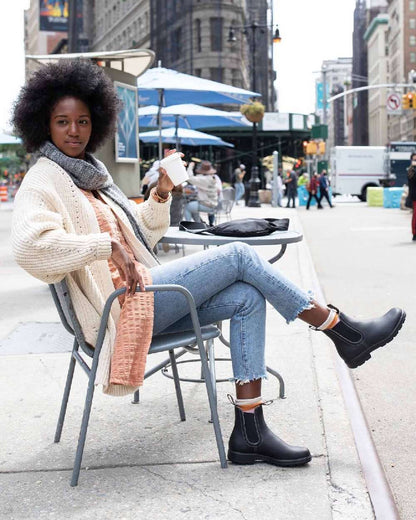 Black Coloured Blundstone Womens 1448 Black Chelsea Boots on outdoor background 