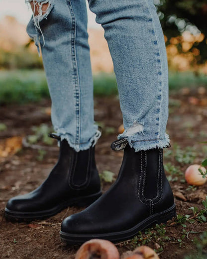 Black Coloured Blundstone Womens 1448 Black Chelsea Boots on outdoor background 