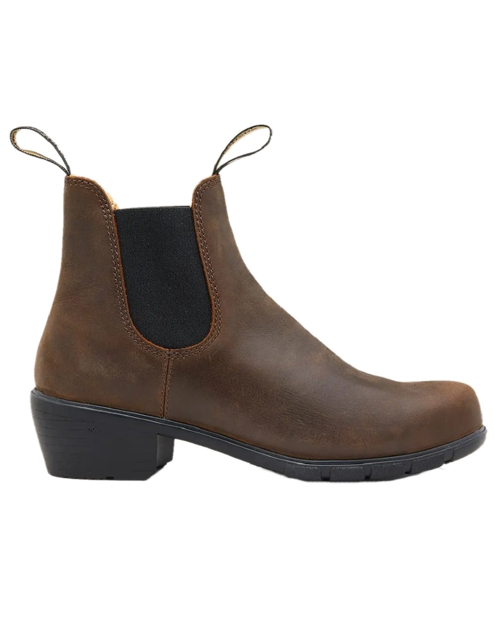 Antique Brown coloured Blundstone Womens 1673 Chelsea Boots on white background 