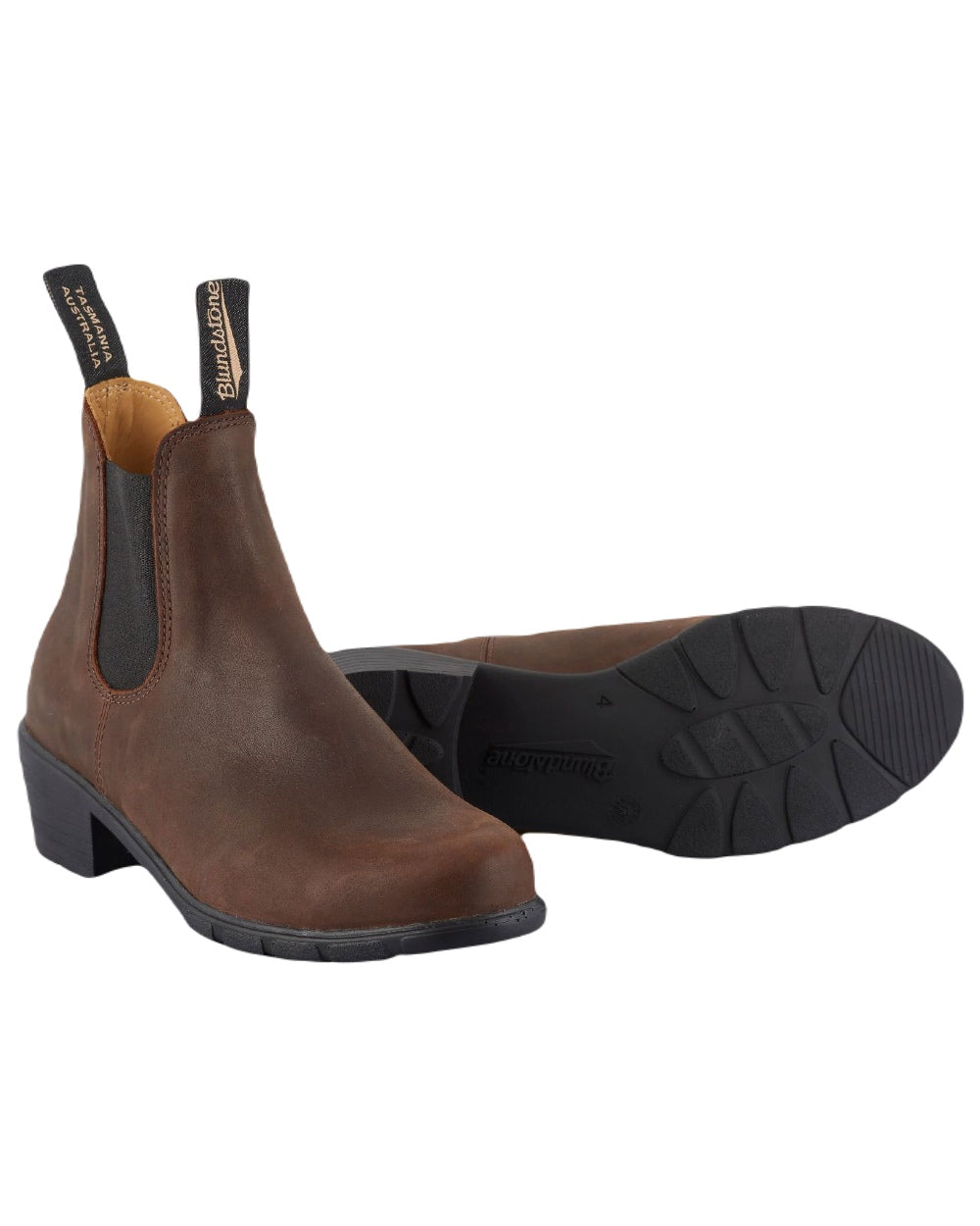 Antique Brown coloured Blundstone Womens 1673 Chelsea Boots on white background 