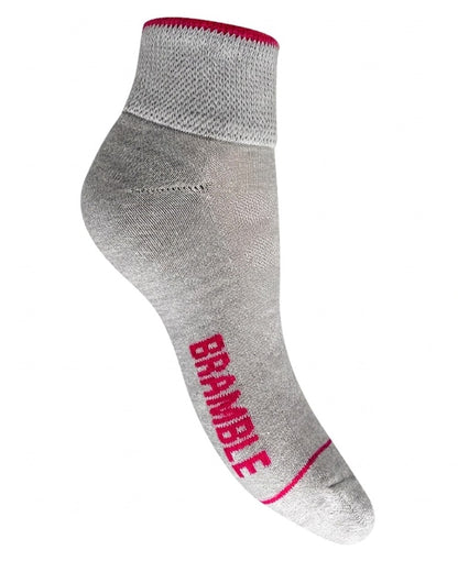 Grey Pink Coloured Bramble Womens Low Cut Trail Socks Triple Pack on white background 