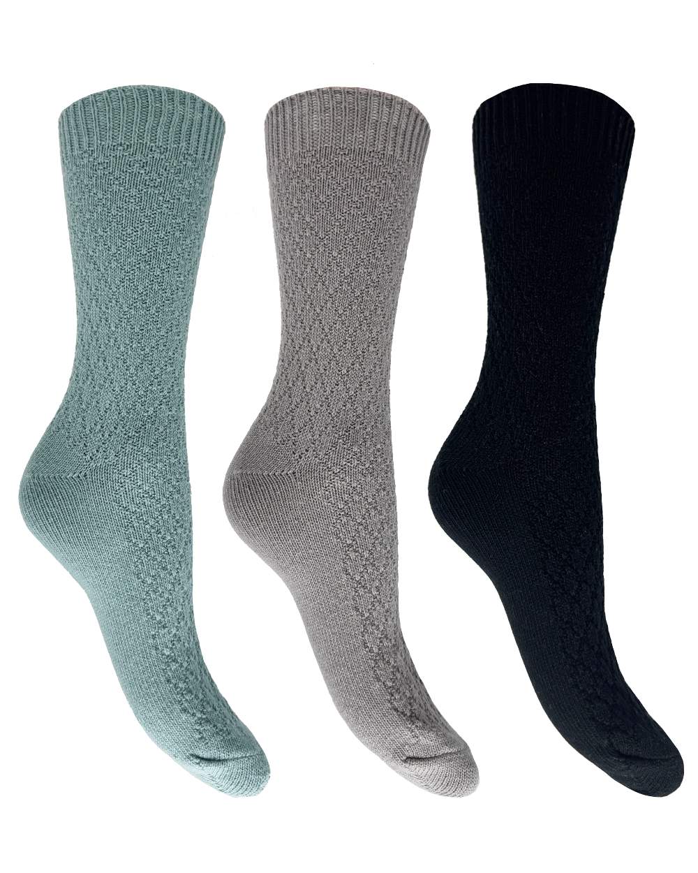 Duck Egg Grey Black Bramble Womens Textured Casual Boot Socks Triple Pack on white background 