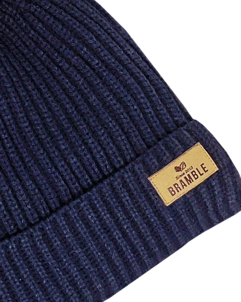 Navy coloured Bramble Womens Three Piece Ribbed Hat Gloves Scarf Set on white background 