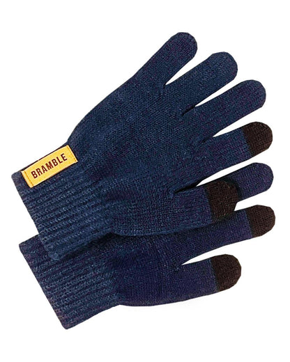 Navy coloured Bramble Womens Three Piece Ribbed Hat Gloves Scarf Set on white background 