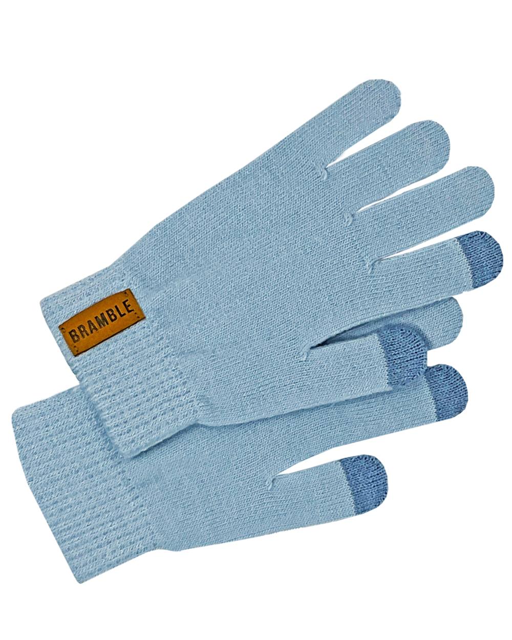 Sky Blue coloured Bramble Womens Three Piece Ribbed Hat Gloves Scarf Set on white background 