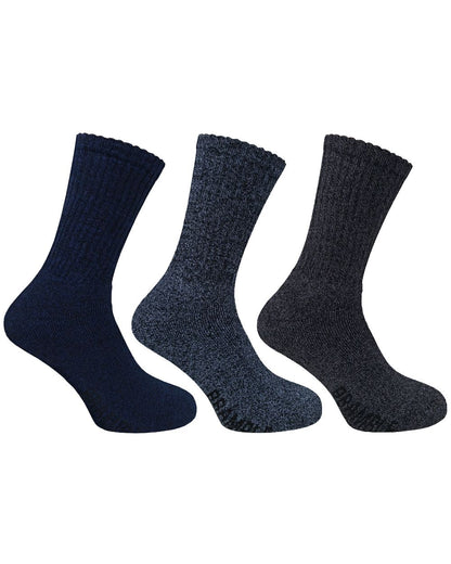 Blue Grey Mix coloured Bramble Mens All Terrain Socks Triple Pack on white background 