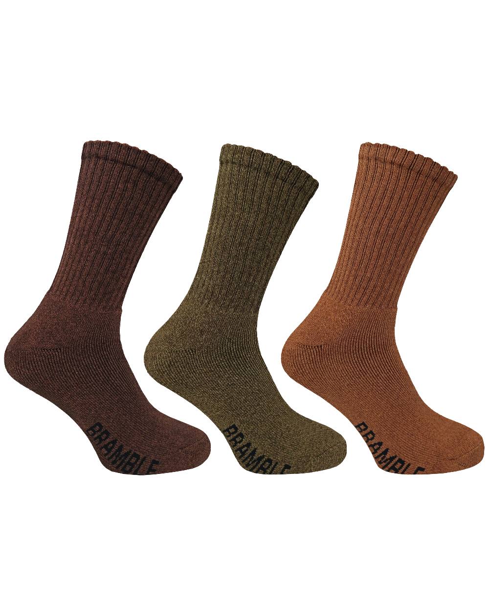 Brown Mix coloured Bramble Mens All Terrain Socks Triple Pack on white background 