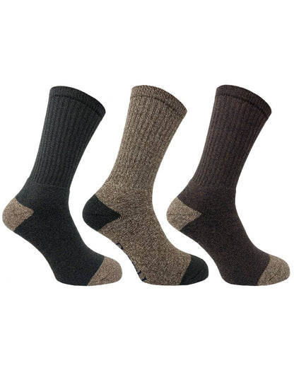 Khaki Mix coloured Bramble Mens Classic All Terrain Socks Triple Pack on white background 