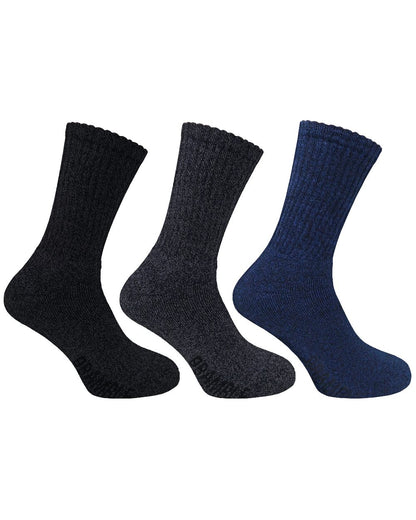 Grey Black Navy coloured Bramble Mens Bamboo All Terrain Socks Triple Pack on white background 