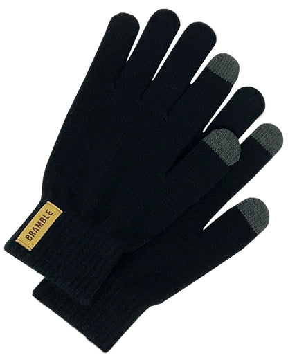 Black coloured Bramble Mens Three Piece Ribbed Hat Gloves Scarf Set on white background 