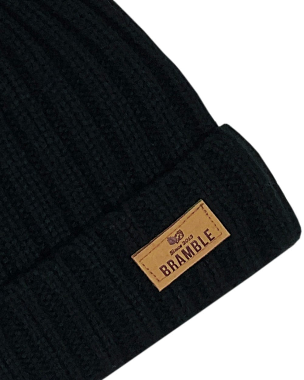 Black coloured Bramble Mens Three Piece Ribbed Hat Gloves Scarf Set on white background 