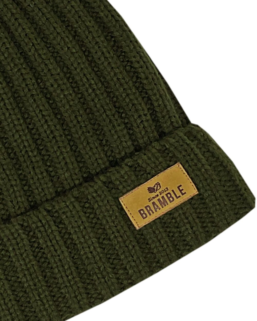 Khaki coloured Bramble Mens Three Piece Ribbed Hat Gloves Scarf Set on white background 