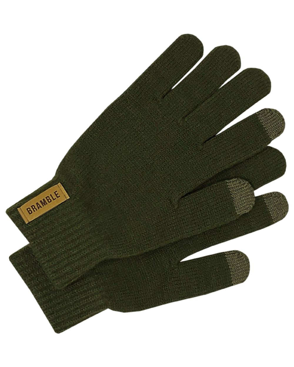 Khaki coloured Bramble Mens Three Piece Ribbed Hat Gloves Scarf Set on white background 