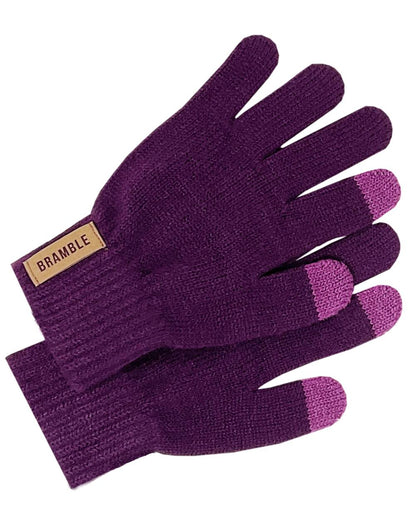 Purple Mix coloured Bramble Three Piece Colour Block Hat Gloves Scarf Set on white background 