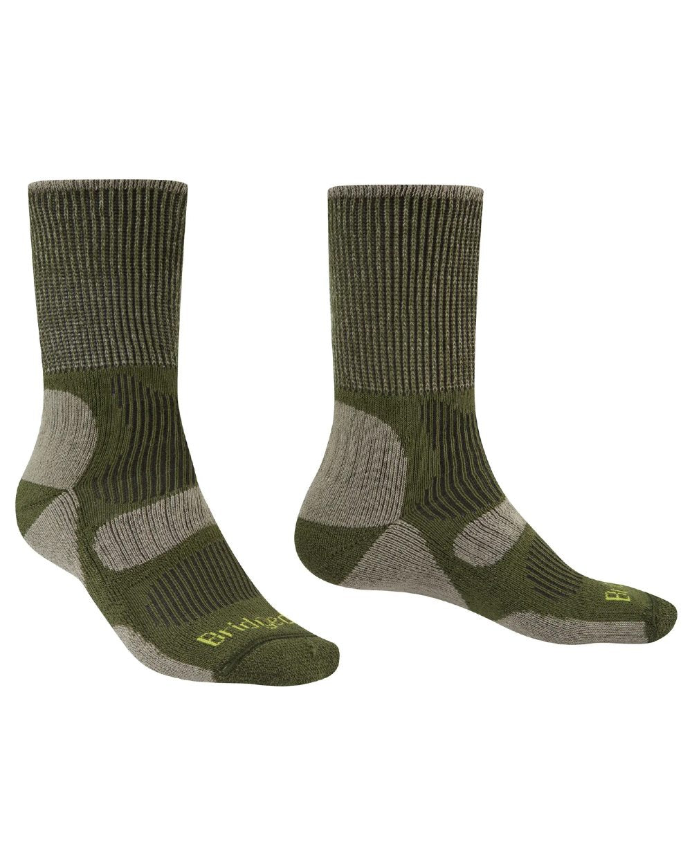 Green coloured Bridgedale Lightweight Cotton Cool Socks on white background 