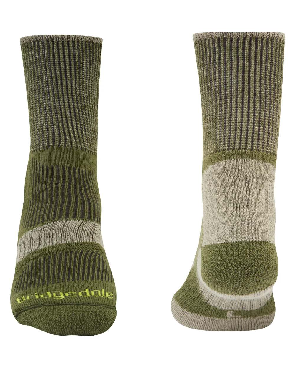 Green coloured Bridgedale Lightweight Cotton Cool Socks on white background 