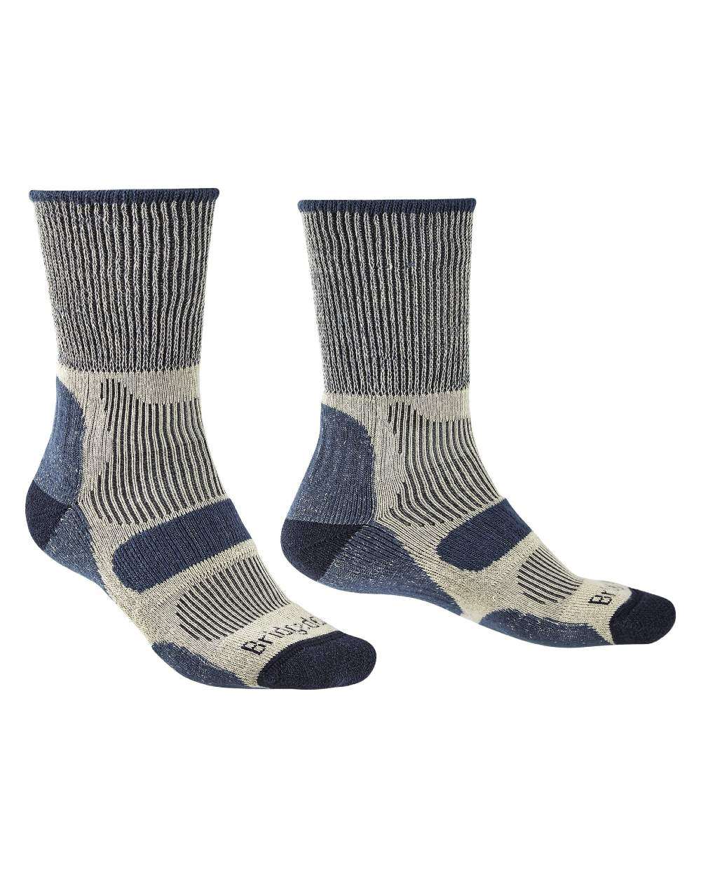 Indigo coloured Bridgedale Lightweight Cotton Cool Socks on white background 