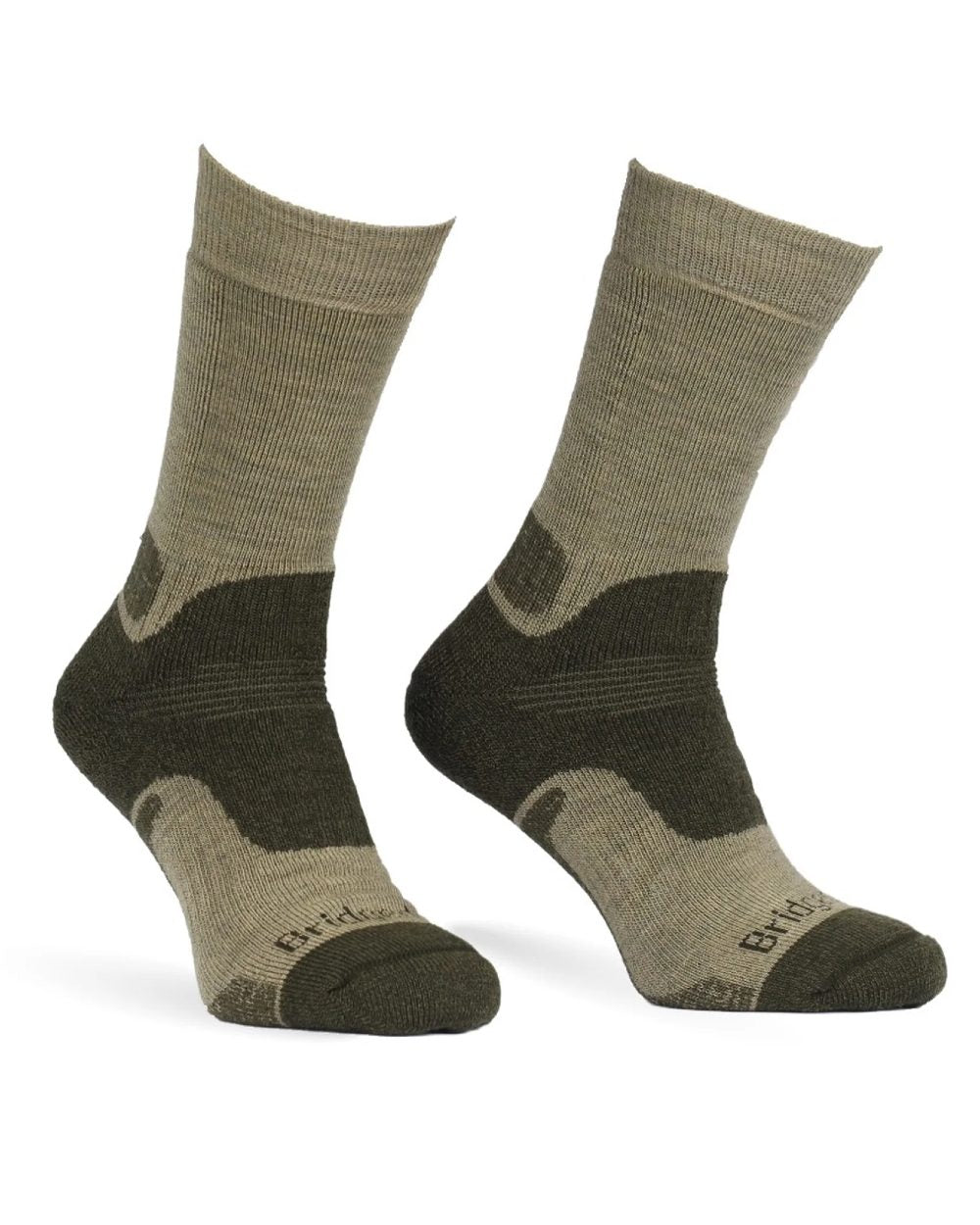 Olive coloured Bridgedale Midweight Merino Performance Socks on white background 