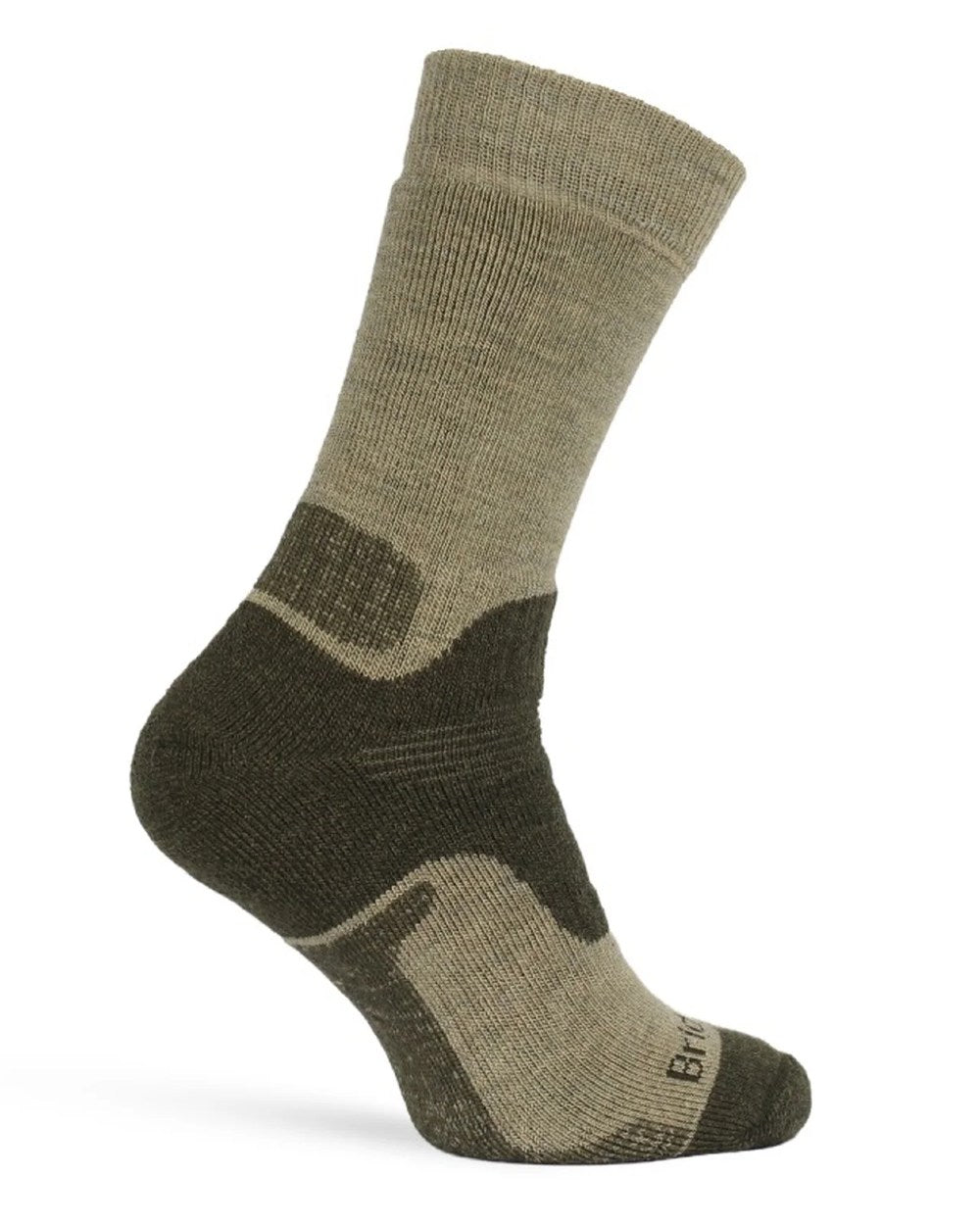 Olive coloured Bridgedale Midweight Merino Performance Socks on white background 