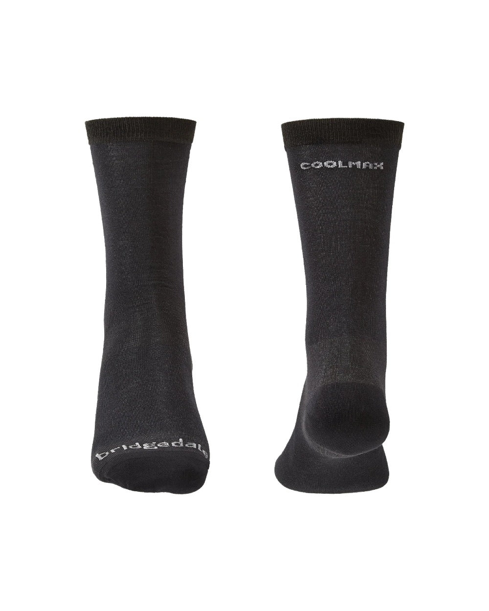 Black coloured Bridgedale Base Layer Coolmax Socks on white background 