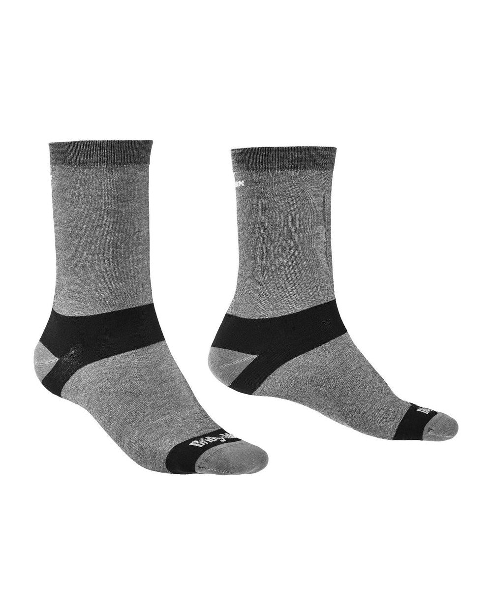 Grey coloured Bridgedale Base Layer Coolmax Socks on white background 