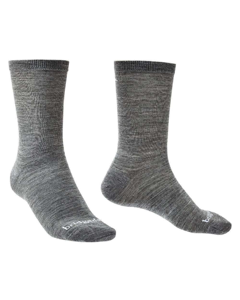 Grey coloured Bridgedale Base Layer Thermal Liner Socks on white background 