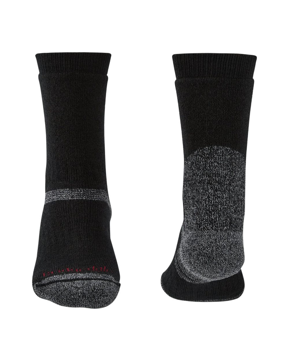 Front and back of Black coloured Bridgedale Heavyweight Merino Performance Socks on a white background 