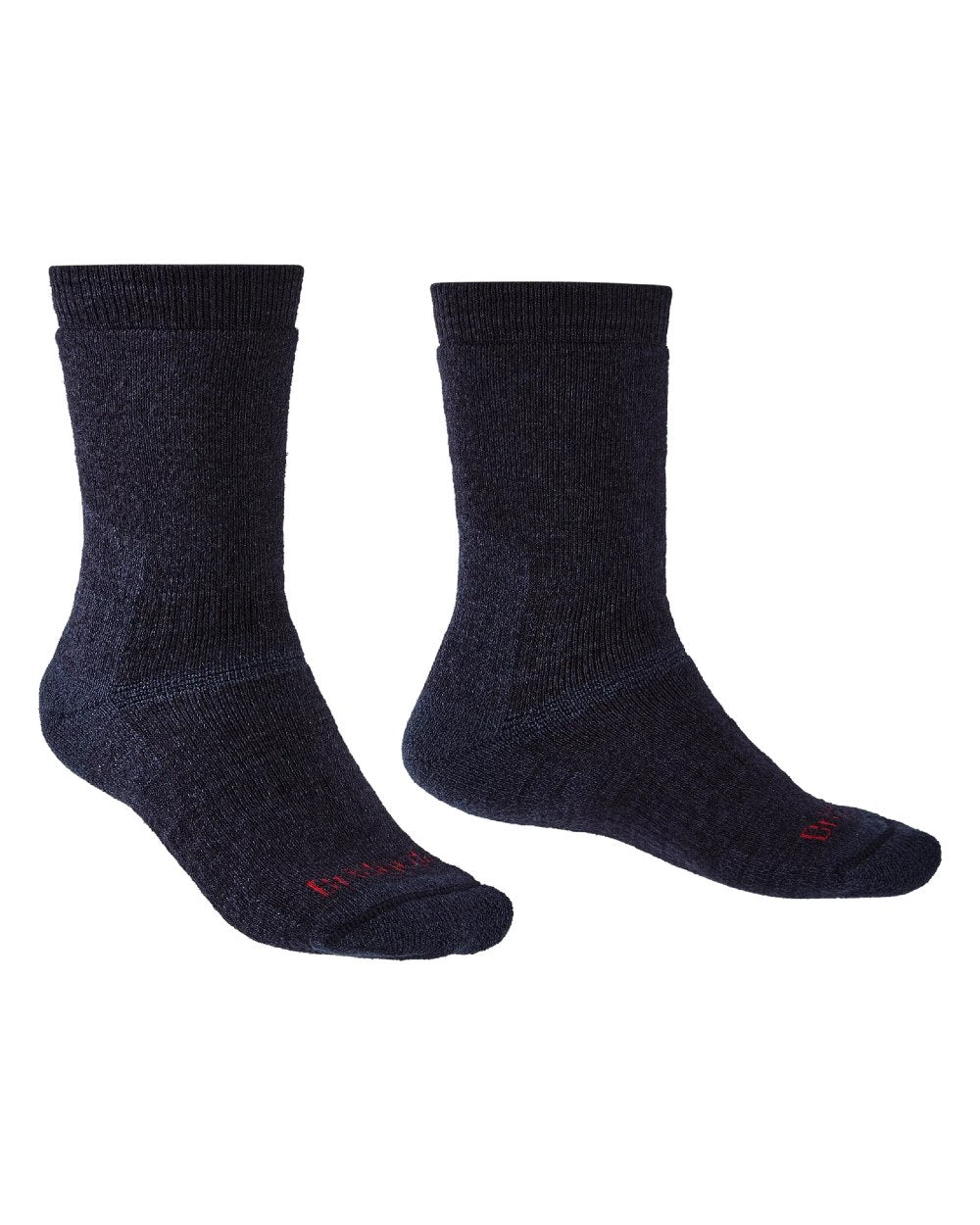 Front of Navy coloured Bridgedale Heavyweight Merino Performance Socks on a white background 