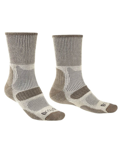 Sand coloured Bridgedale Hike Lightweight Cotton Cool Socks on white background 