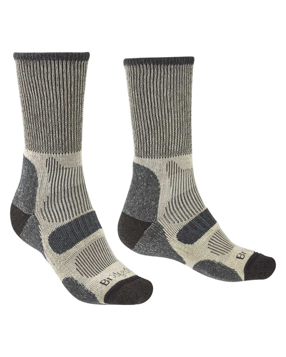Charcoal coloured Bridgedale Hike Lightweight Cotton Cool Socks on white background 