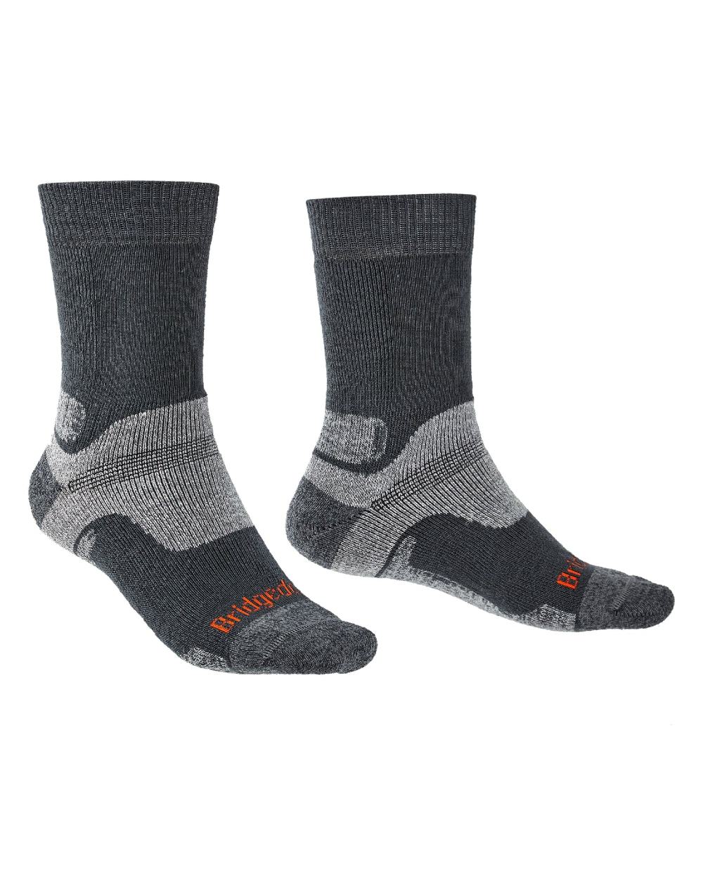 Gunmetal coloured Bridgedale Hike Midweight Merino Performance Socks on white background 