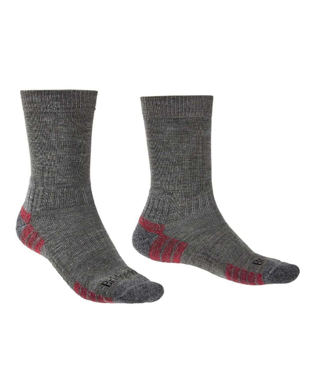 Grey Heather coloured Bridgedale Lightweight Merino Performance Boot Socks on white background 