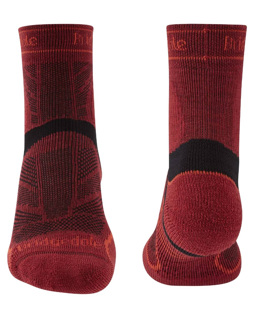 Red coloured Bridgedale Mens Lightweight T2 Merino Sport 3/4 Crew Socks on white background