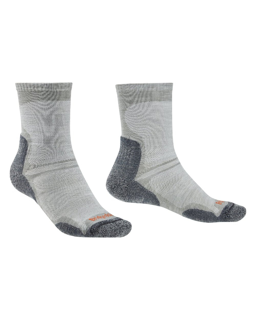 Gunmetal coloured Bridgedale Ultra Light Merino Performance Crew Socks on white background 