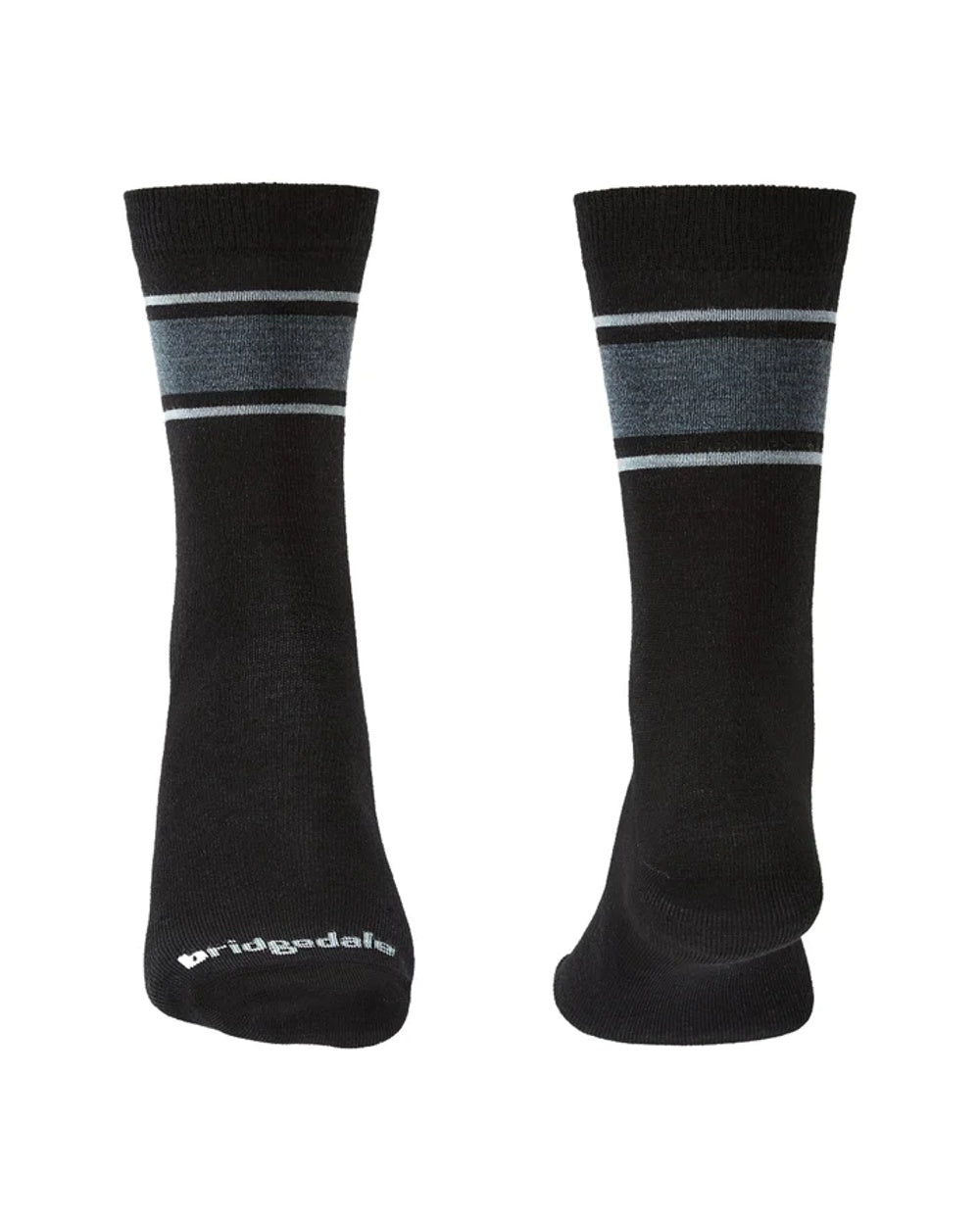 Black/Light Grey coloured Bridgedale Ultra Light Merino Performance Socks on white background 