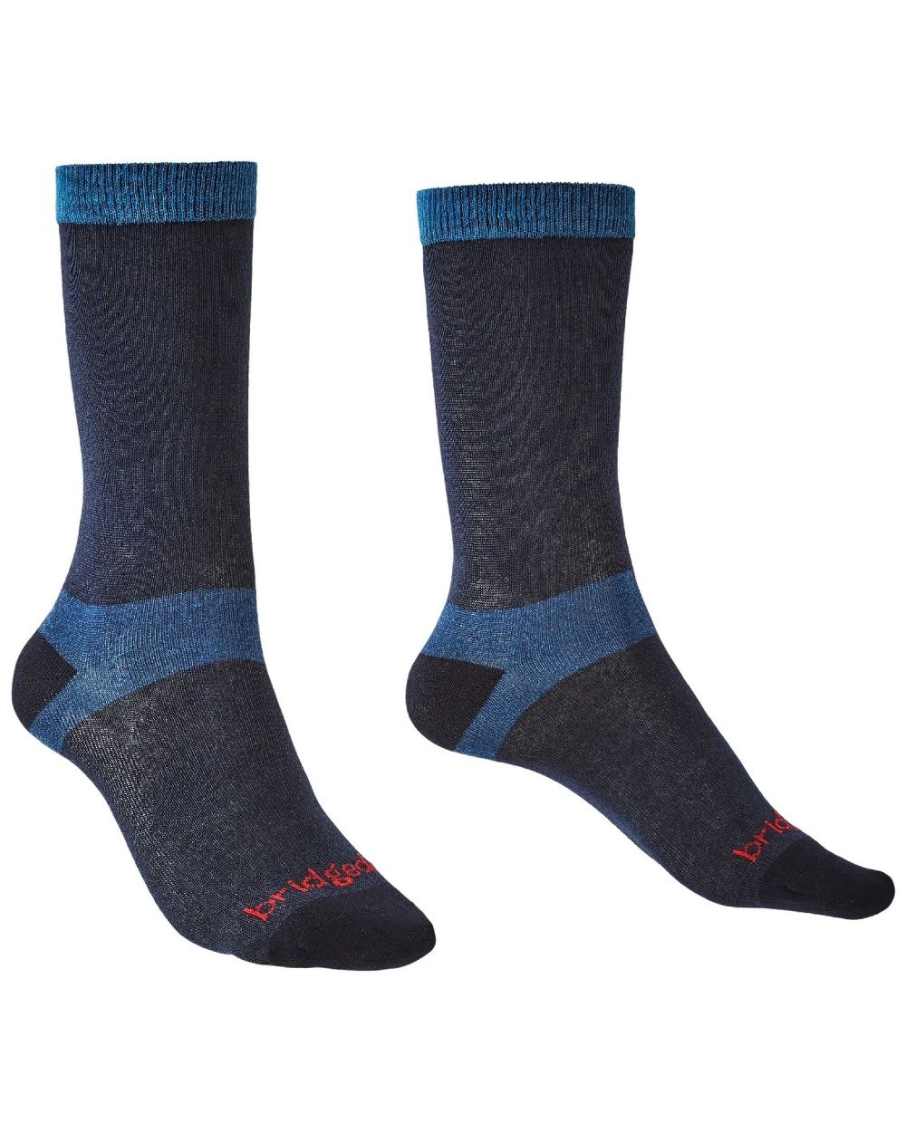 Navy coloured Bridgedale Womens Base Layer Coolmax Liner Socks - Twin Pack on white background 