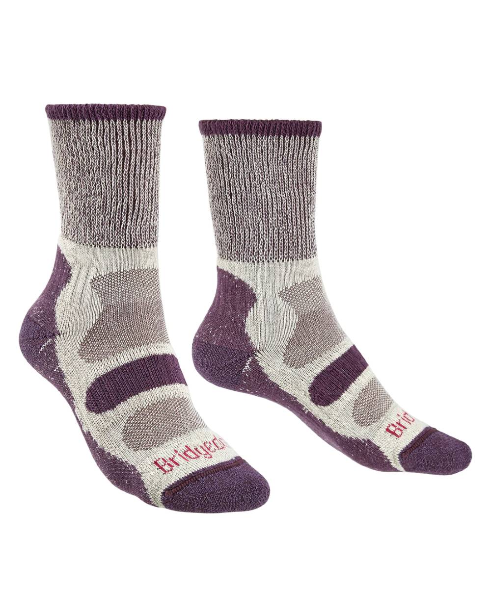 Plum coloured Bridgedale Womens Lightweight Coolmax Comfort Socks on white background 