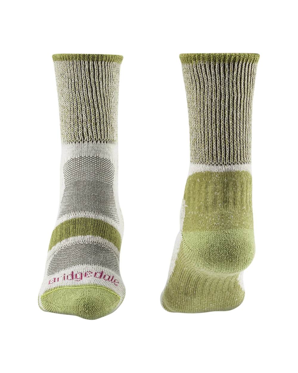 Spring Green coloured Bridgedale Womens Lightweight Coolmax Comfort Socks on white background 
