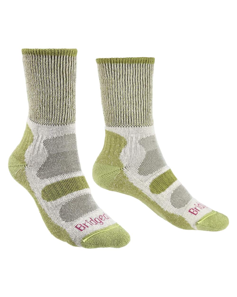 Spring Green coloured Bridgedale Womens Lightweight Coolmax Comfort Socks on white background 