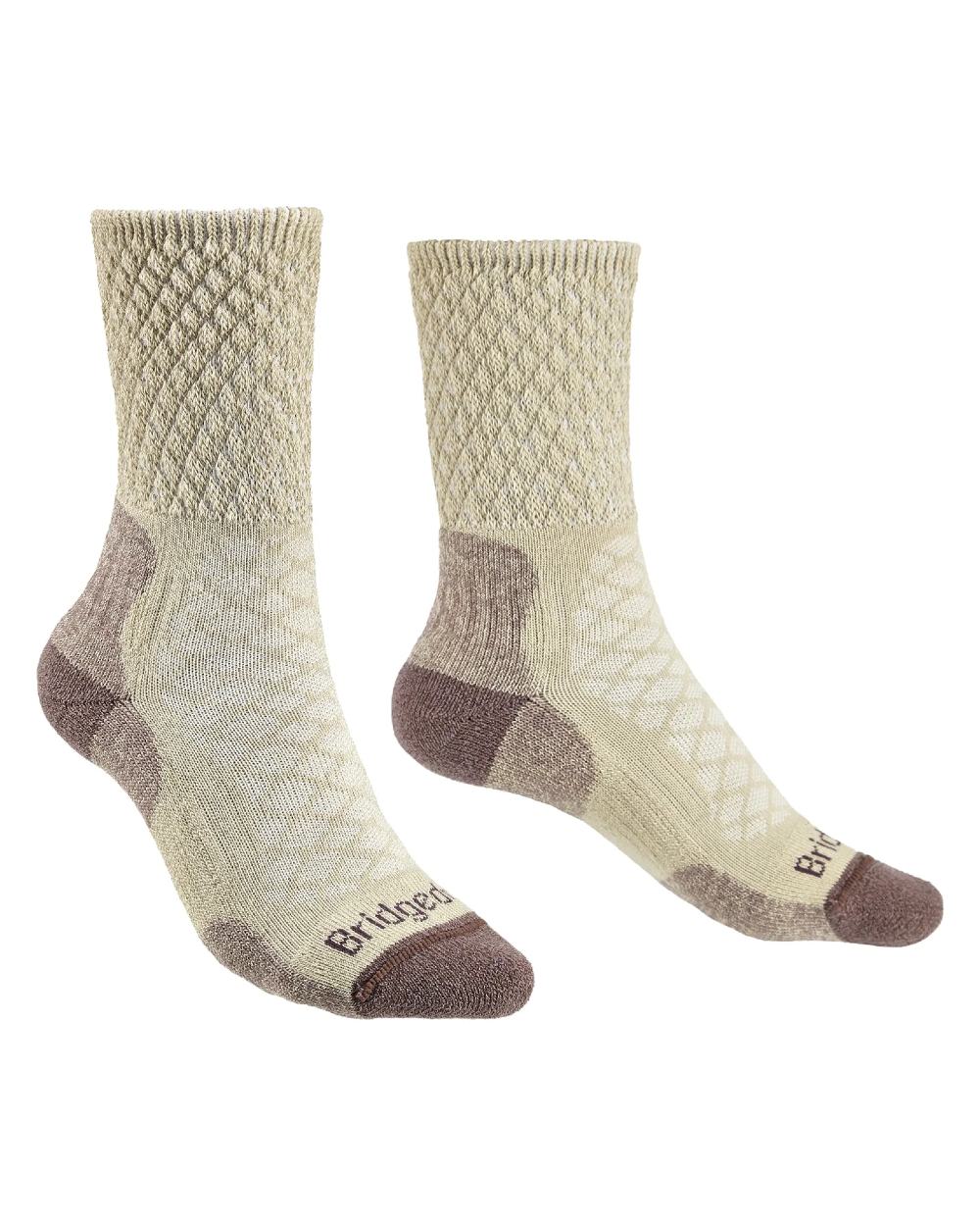 Front Sand coloured Bridgedale Womens Lightweight Merino Comfort Boot Socks on a white background 
