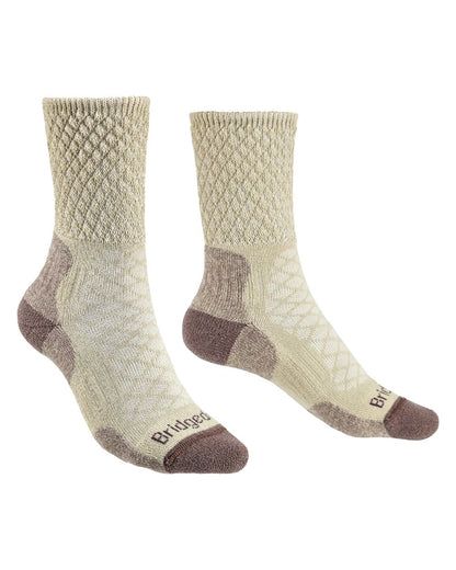 Front Sand coloured Bridgedale Womens Lightweight Merino Comfort Boot Socks on a white background 
