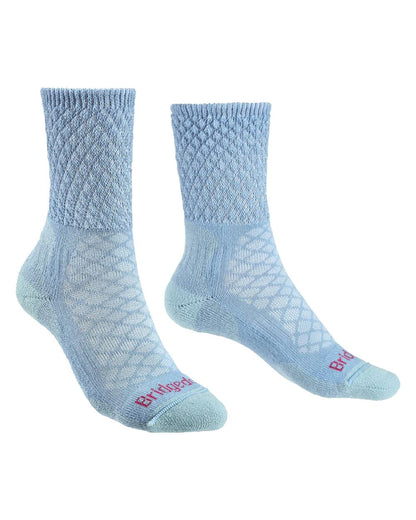Front Powder Blue coloured Bridgedale Womens Lightweight Merino Comfort Boot Socks on a white background 