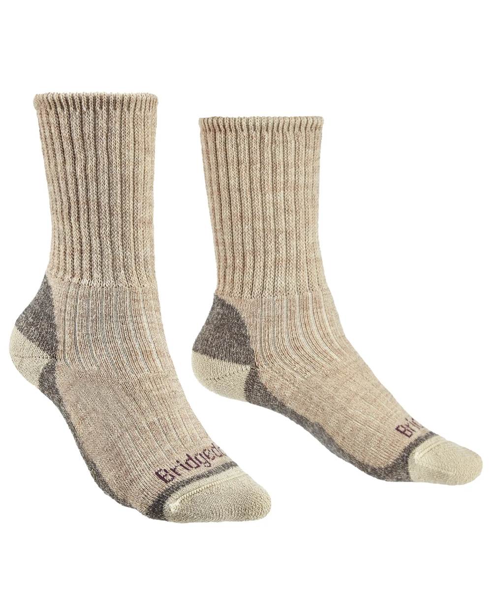 Natural coloured Bridgedale Womens Midweight Merino Comfort Boot Socks on white background 