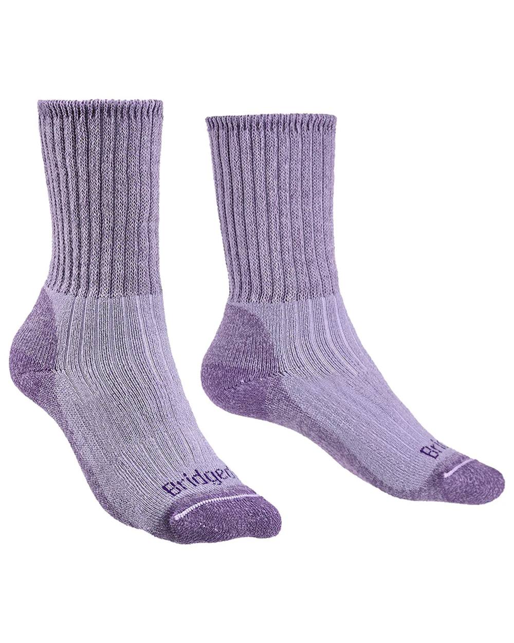 Violet coloured Bridgedale Womens Midweight Merino Comfort Boot Socks on white background 