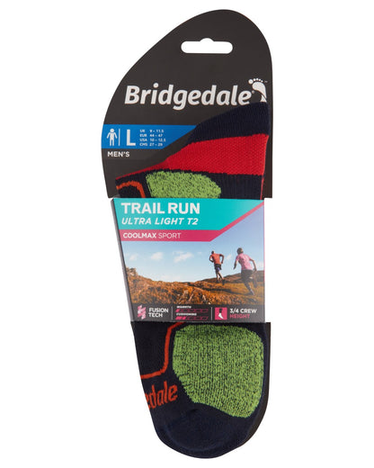 Navy coloured Bridgedale Mens Trail Run Ultralight T2 Coolmax Sport Socks on white background 