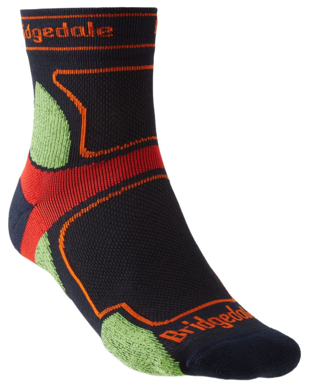 Navy coloured Bridgedale Mens Trail Run Ultralight T2 Coolmax Sport Socks on white background 