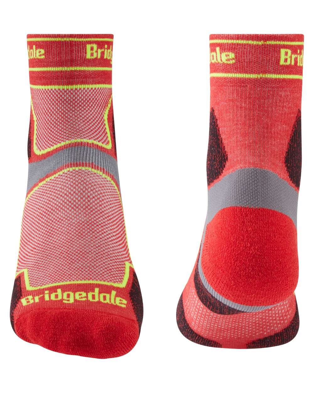 Red coloured Bridgedale Mens Trail Run Ultralight T2 Coolmax Sport Socks on white background 
