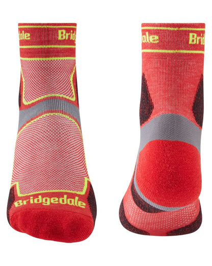Red coloured Bridgedale Mens Trail Run Ultralight T2 Coolmax Sport Socks on white background 