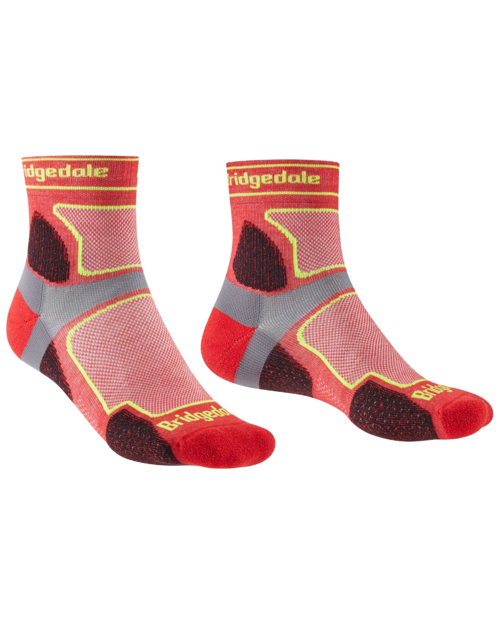 Red coloured Bridgedale Mens Trail Run Ultralight T2 Coolmax Sport Socks on white background 