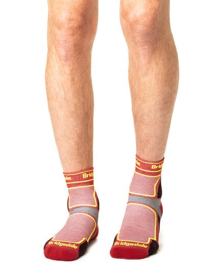 Red coloured Bridgedale Mens Trail Run Ultralight T2 Coolmax Sport Socks on white background 